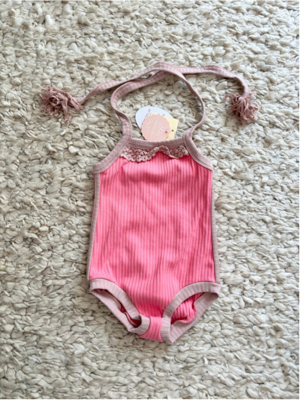 Dollcake Hot Pink Ribbed Lace Bodysuit Romper girls 6
